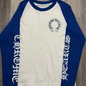 Chrome Hearts Kids Long Sleeve Blue and White Tee